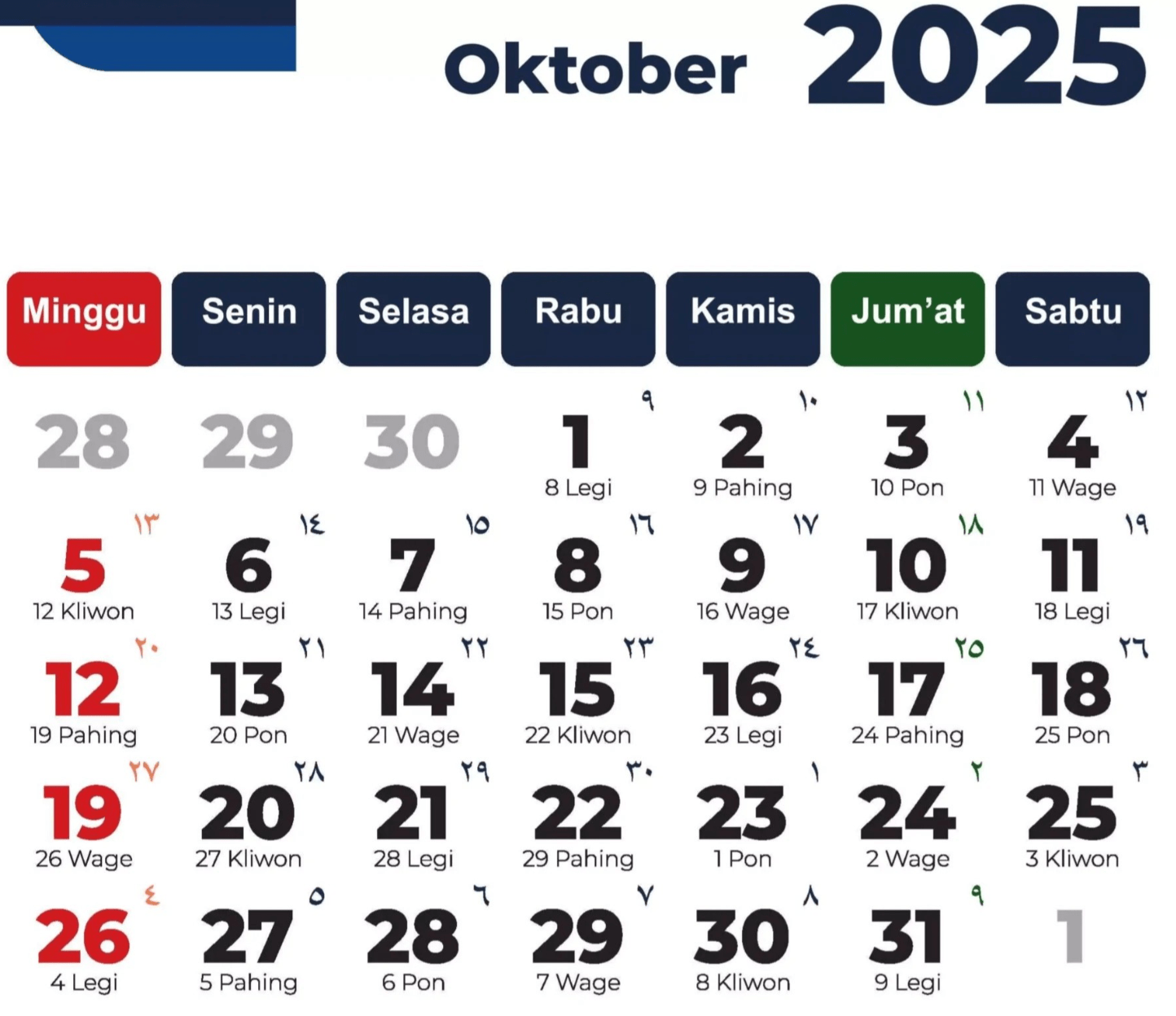 Kalender Oktober 2025